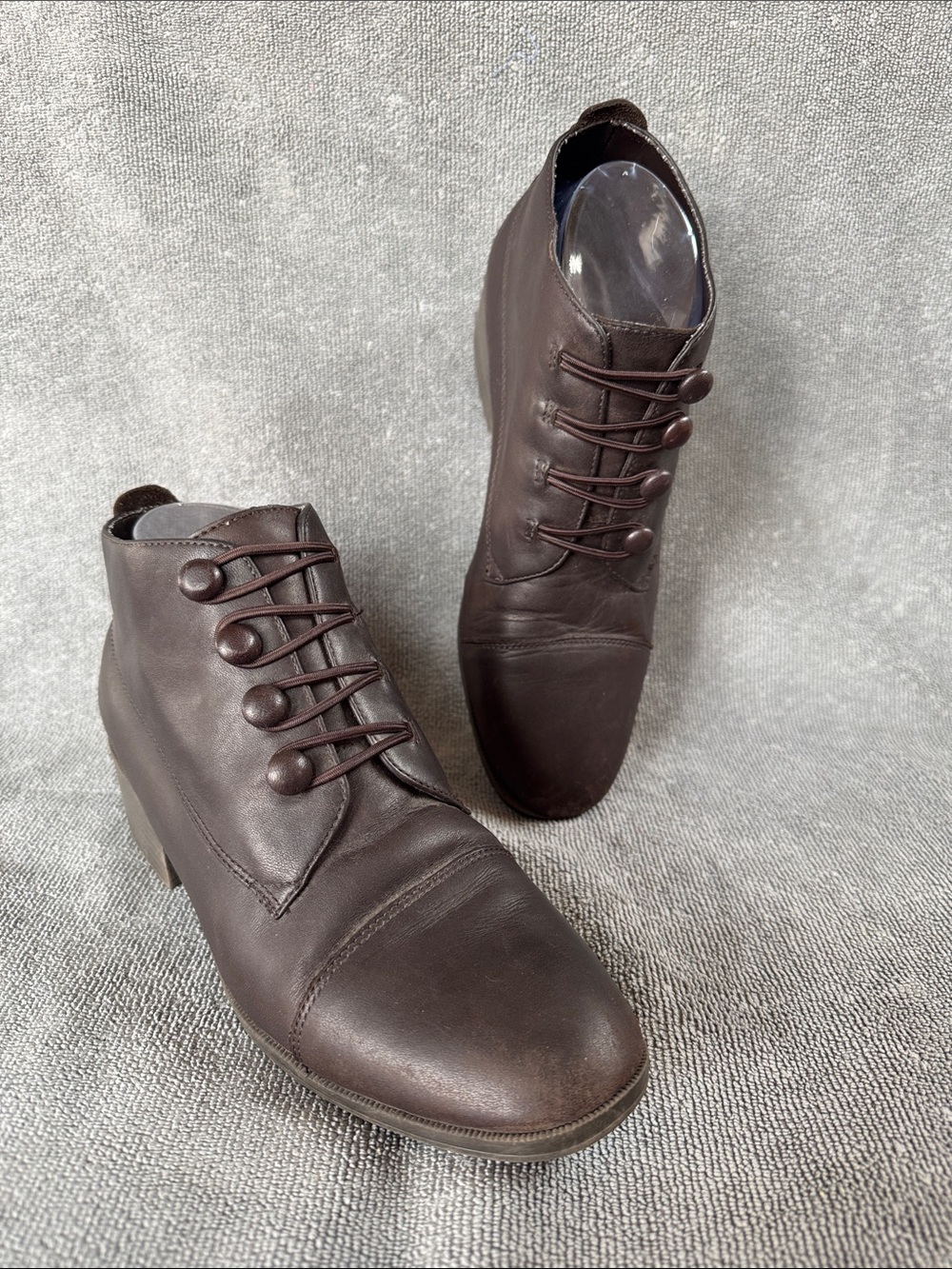 Nicole Brown Leather Ankle Booties with Button Lace Detail - Picture 5 of 11